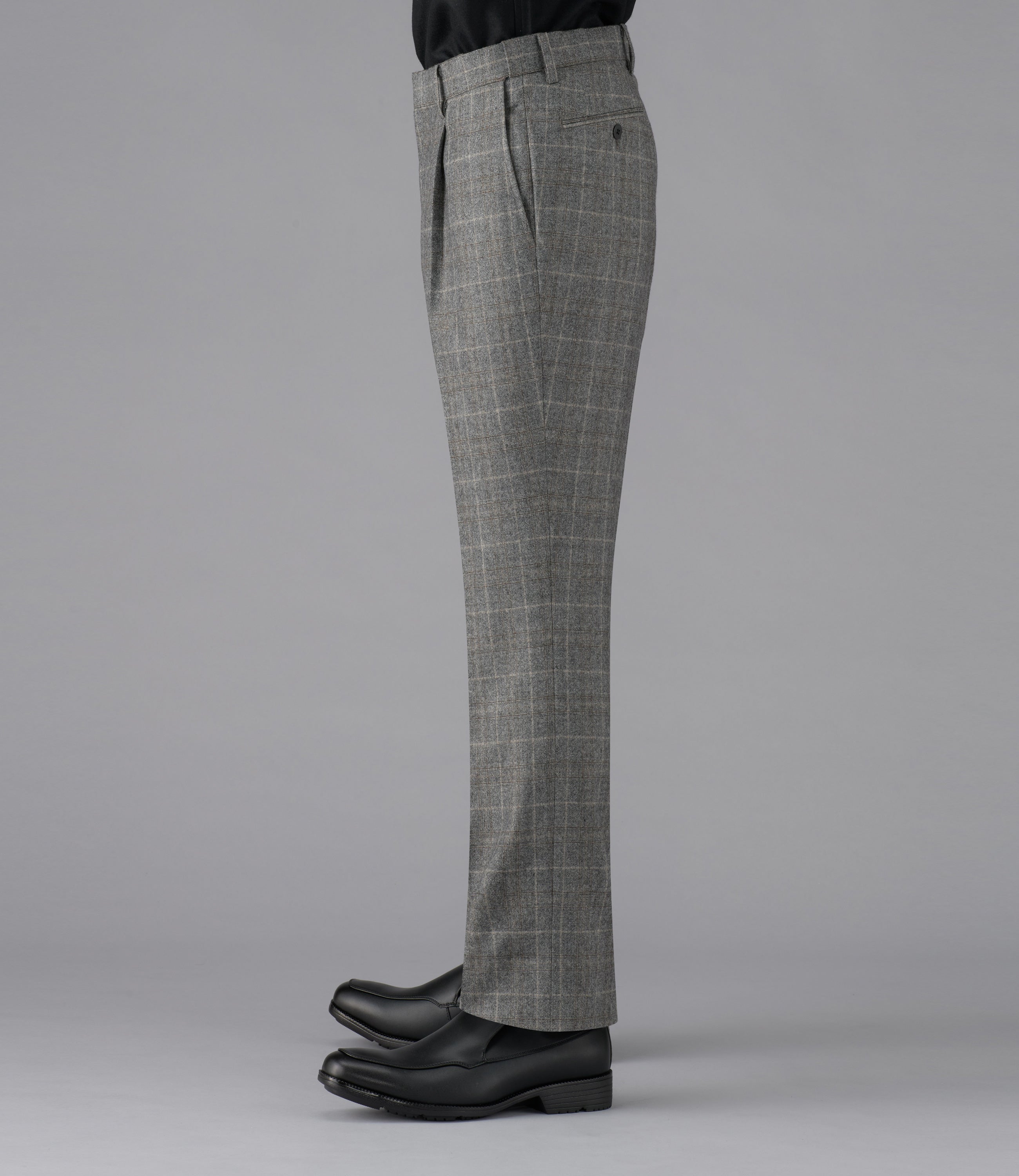 【シャークグレンチェック】日本製/ビジネス・カジュアル/ワンタックスラックス/蓄熱保温膝当て/ウォーム/コーデイネート最適