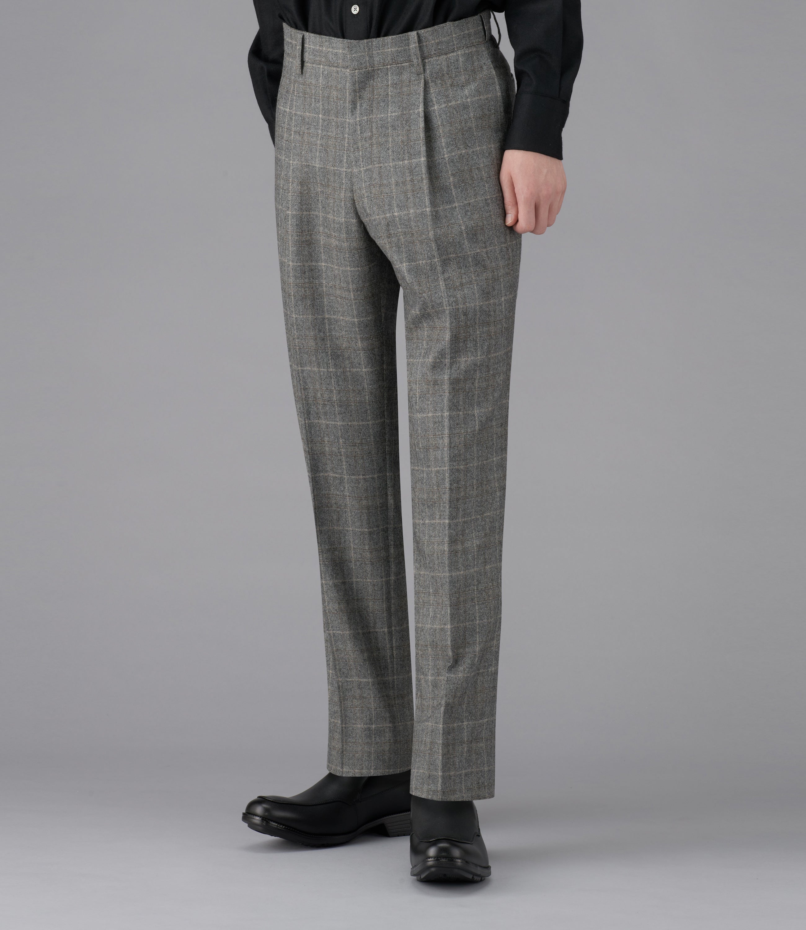 【シャークグレンチェック】日本製/ビジネス・カジュアル/ワンタックスラックス/蓄熱保温膝当て/ウォーム/コーデイネート最適