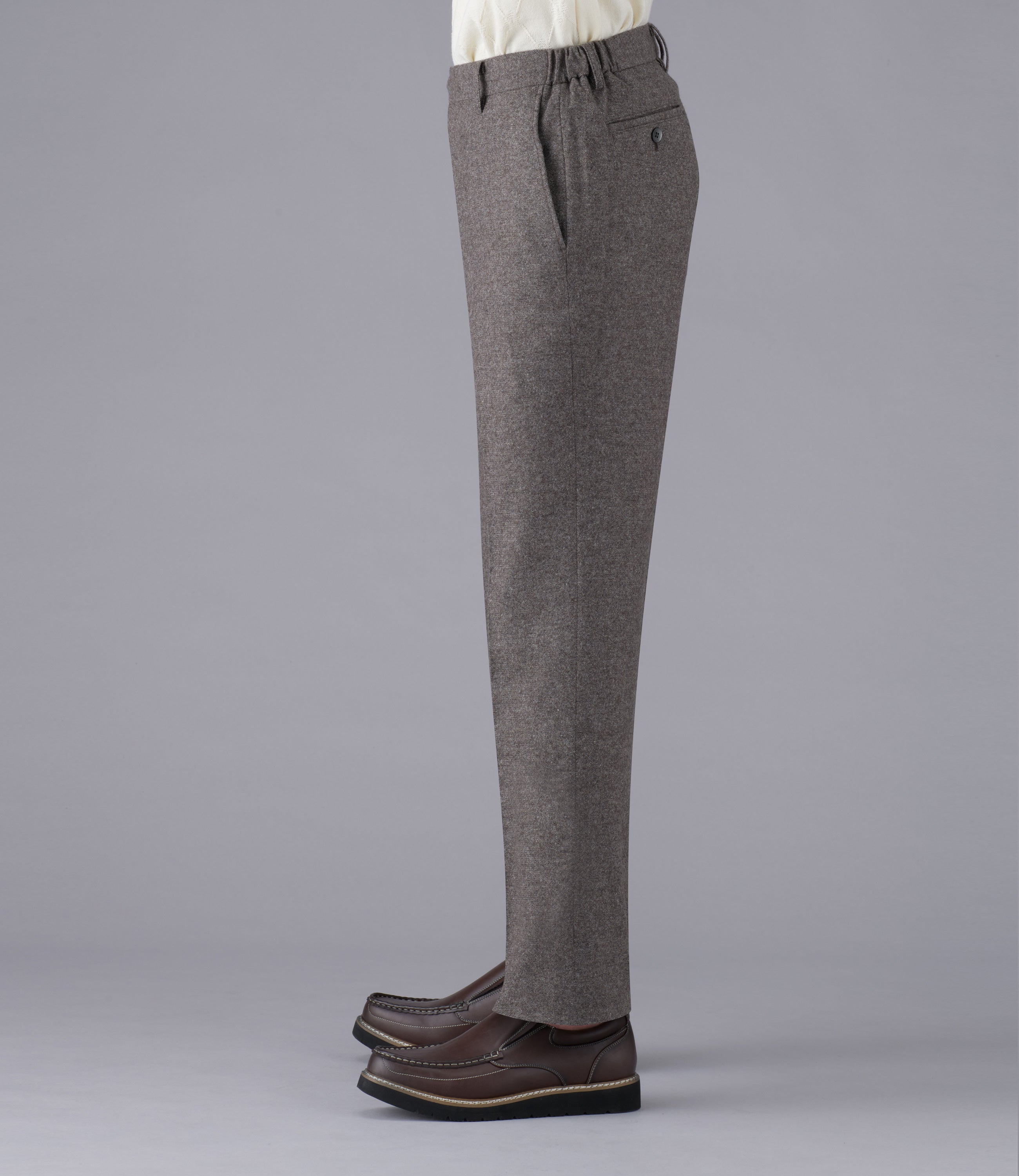 【カシミア混ホームスパン】CALZONI/日本製/ビジネス・カジュアル/ノータックスリムスラックス/脇シャーリング/コーデイネート最適