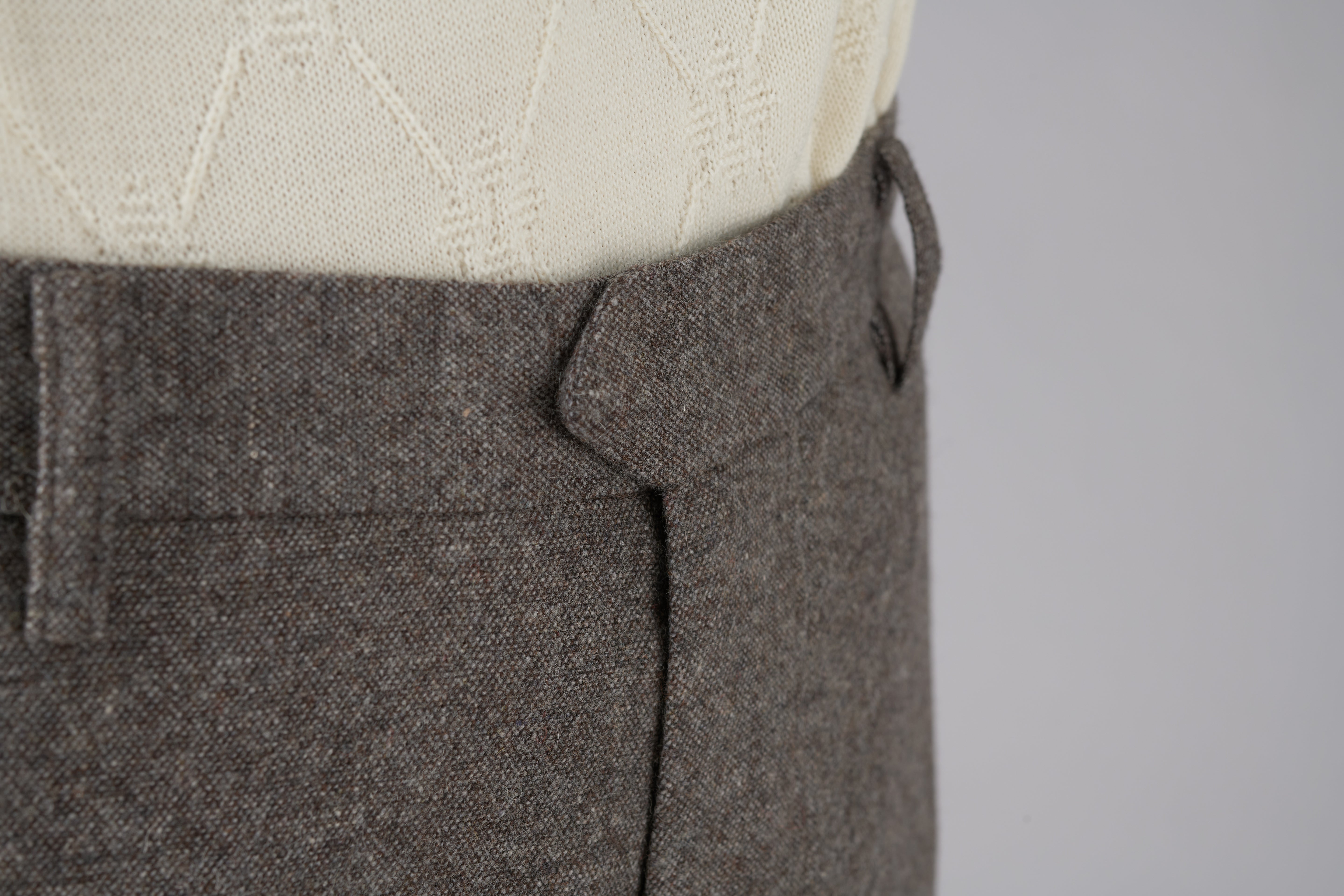 【カシミア混ホームスパン】CALZONI/日本製/ビジネス・カジュアル/ノータックスリムスラックス/脇シャーリング/コーデイネート最適