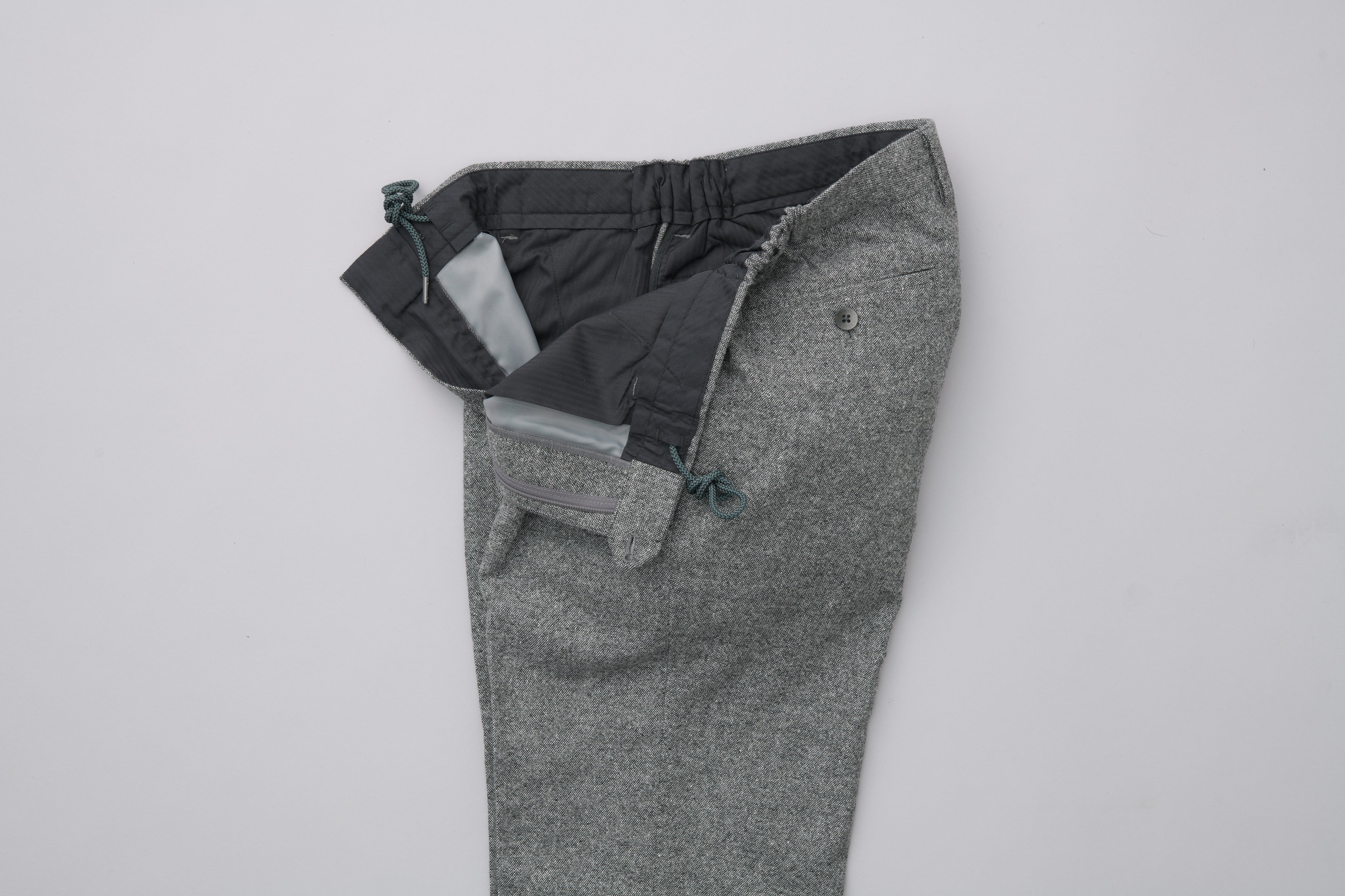 【カシミア混ホームスパン】CALZONI/日本製/ビジネス・カジュアル/ノータックスリムスラックス/脇シャーリング/コーデイネート最適