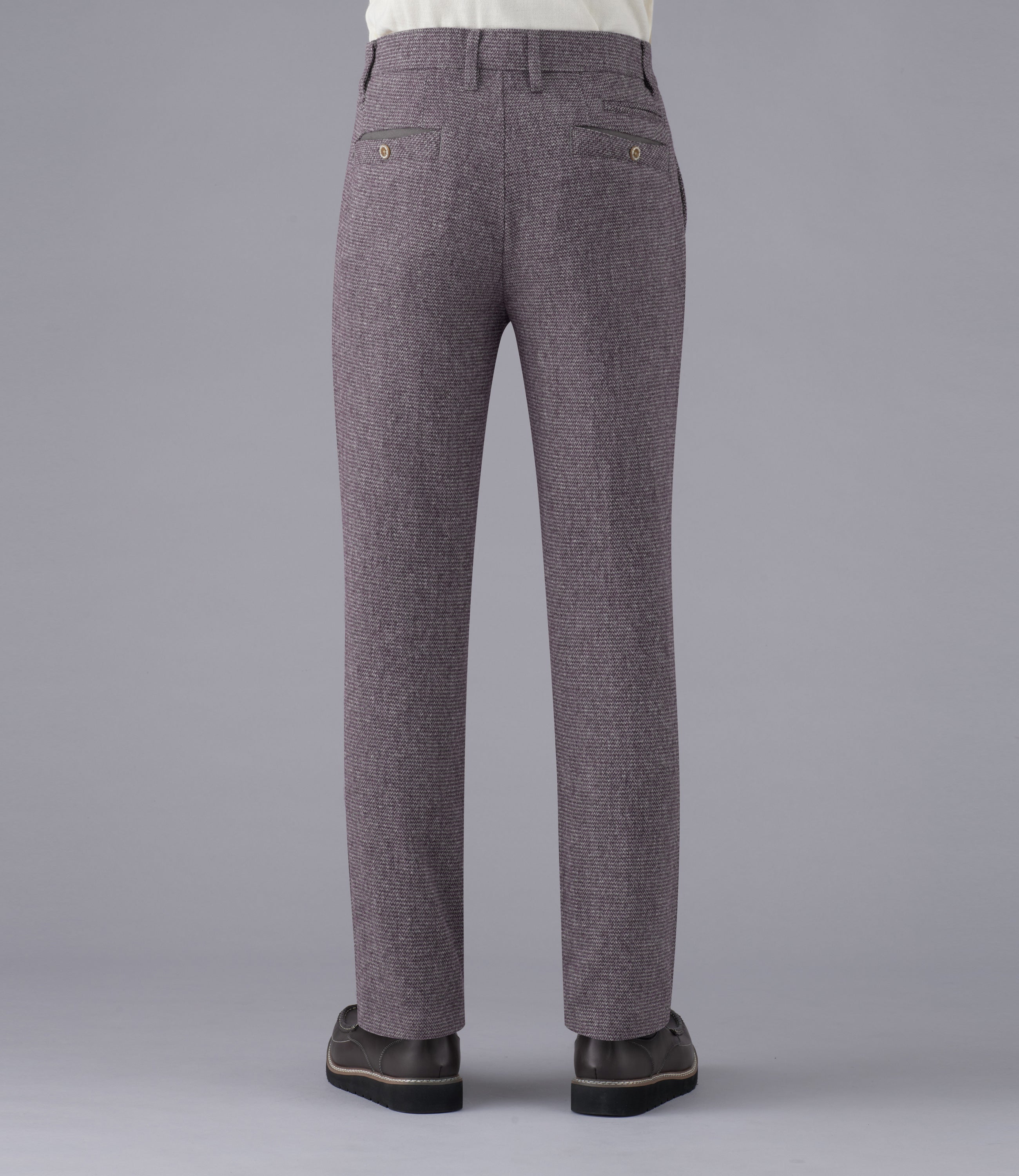 【オートミールツィード】ビジネス・カジュアル/ノータックスリムスラックス/蓄熱保温膝当て/ウォーム