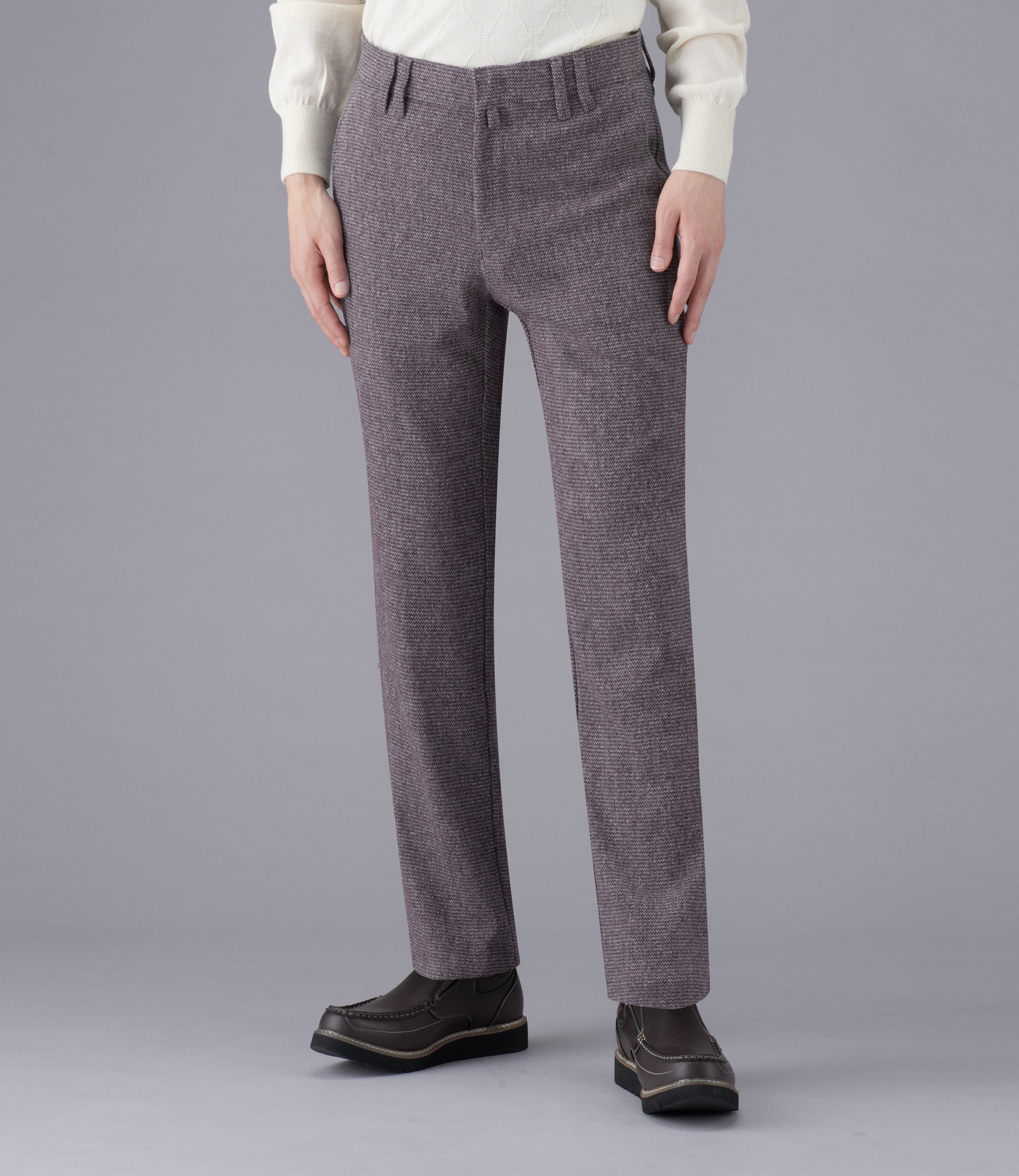 【オートミールツィード】ビジネス・カジュアル/ノータックスリムスラックス/蓄熱保温膝当て/ウォーム