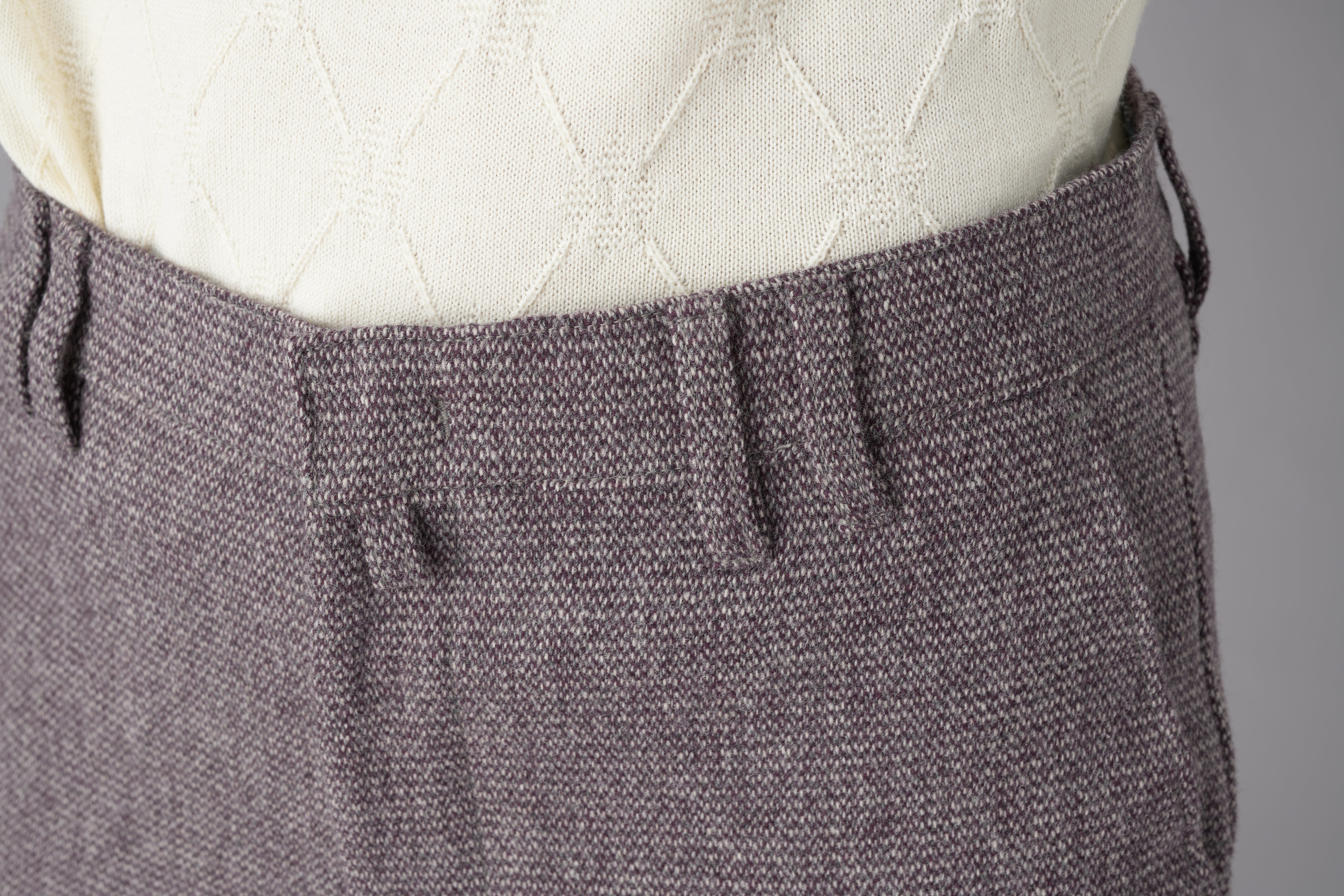 【オートミールツィード】ビジネス・カジュアル/ノータックスリムスラックス/蓄熱保温膝当て/ウォーム