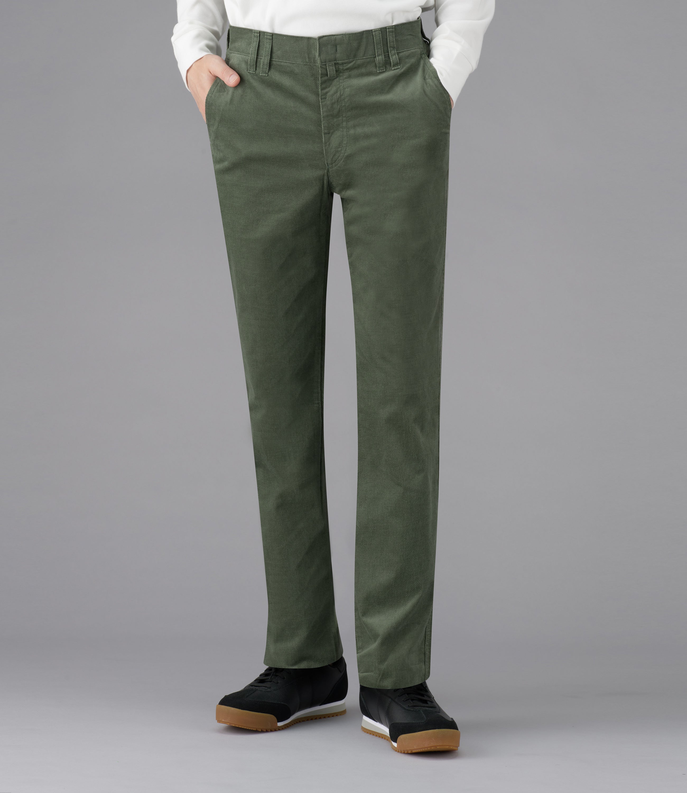 【ブラッシュドカノコ】カジュアル/ノータックスリムスラックス/ストレッチ/デザイン