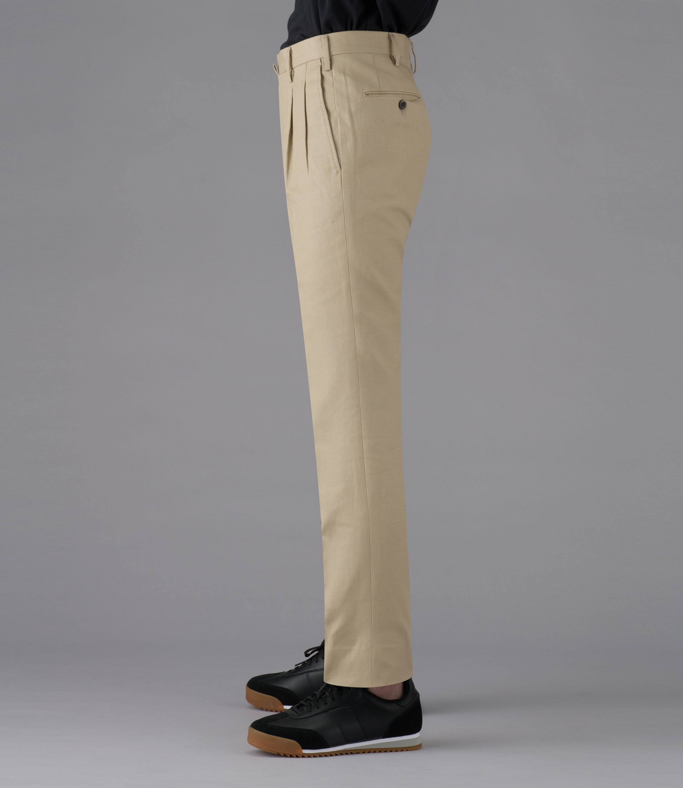 【コットンリネンドビードリル】尾作ライン/日本製／カジュアル/ツータックスリムスラックス/