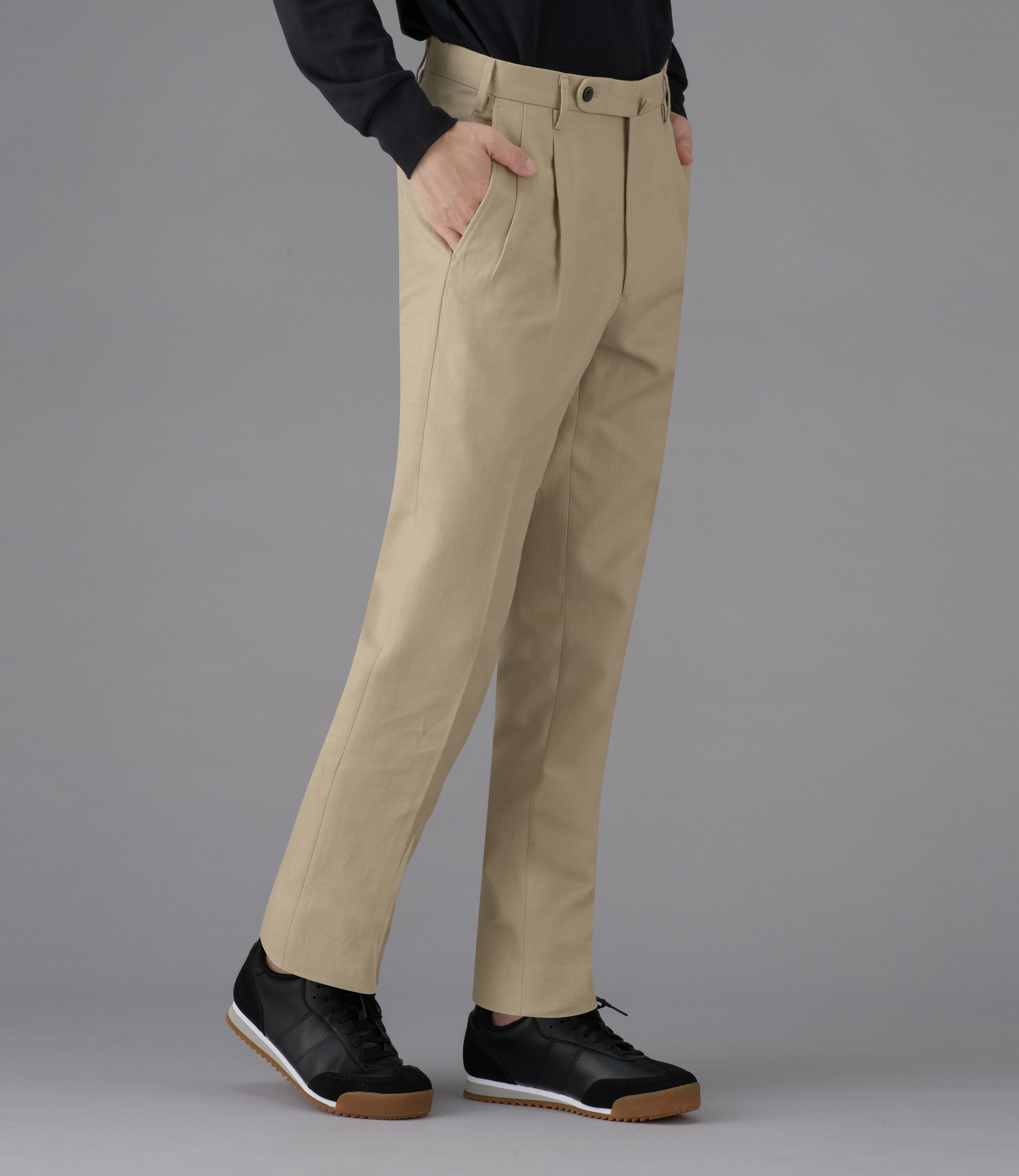 【コットンリネンドビードリル】尾作ライン/日本製／カジュアル/ツータックスリムスラックス/