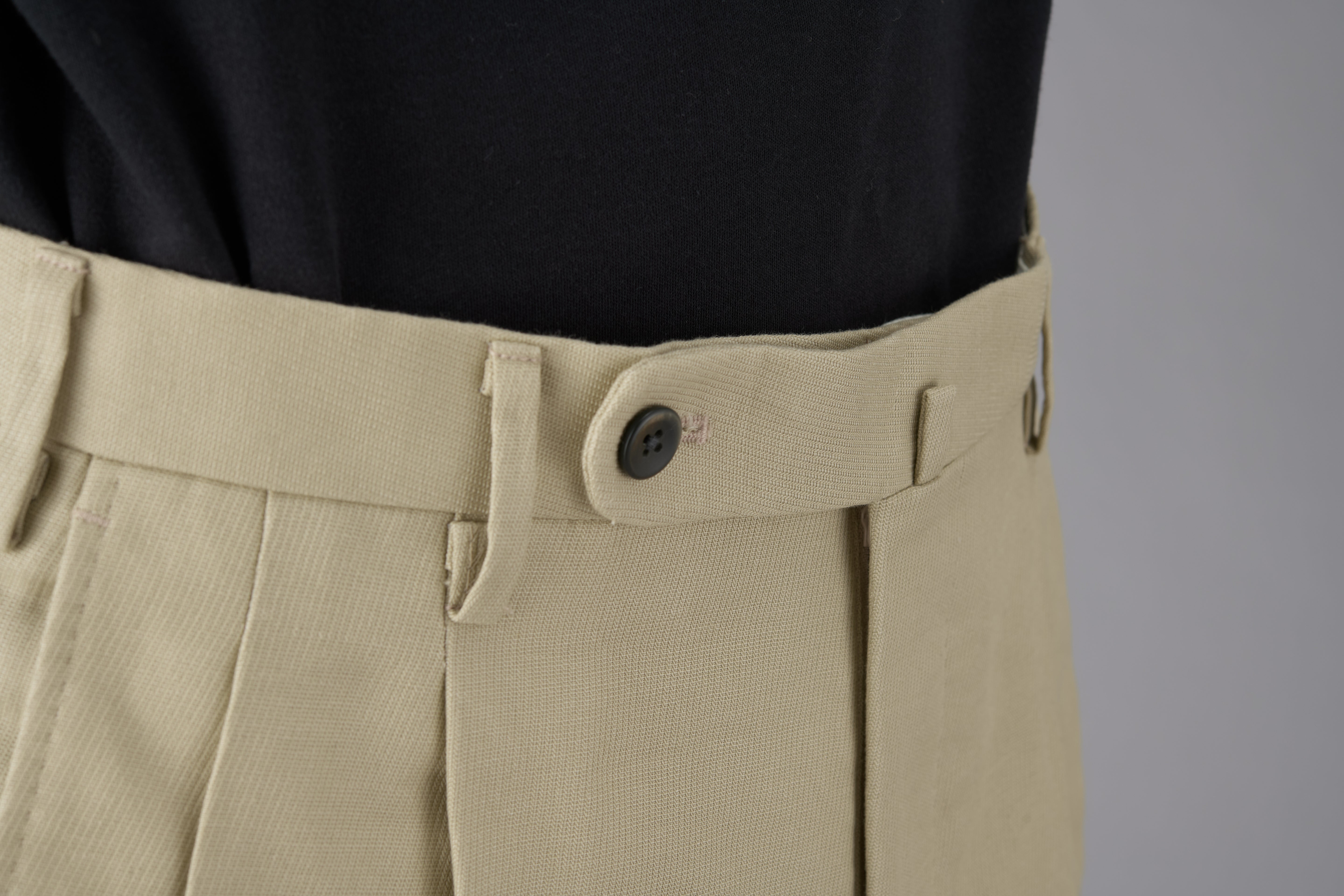 【コットンリネンドビードリル】尾作ライン/日本製／カジュアル/ツータックスリムスラックス/