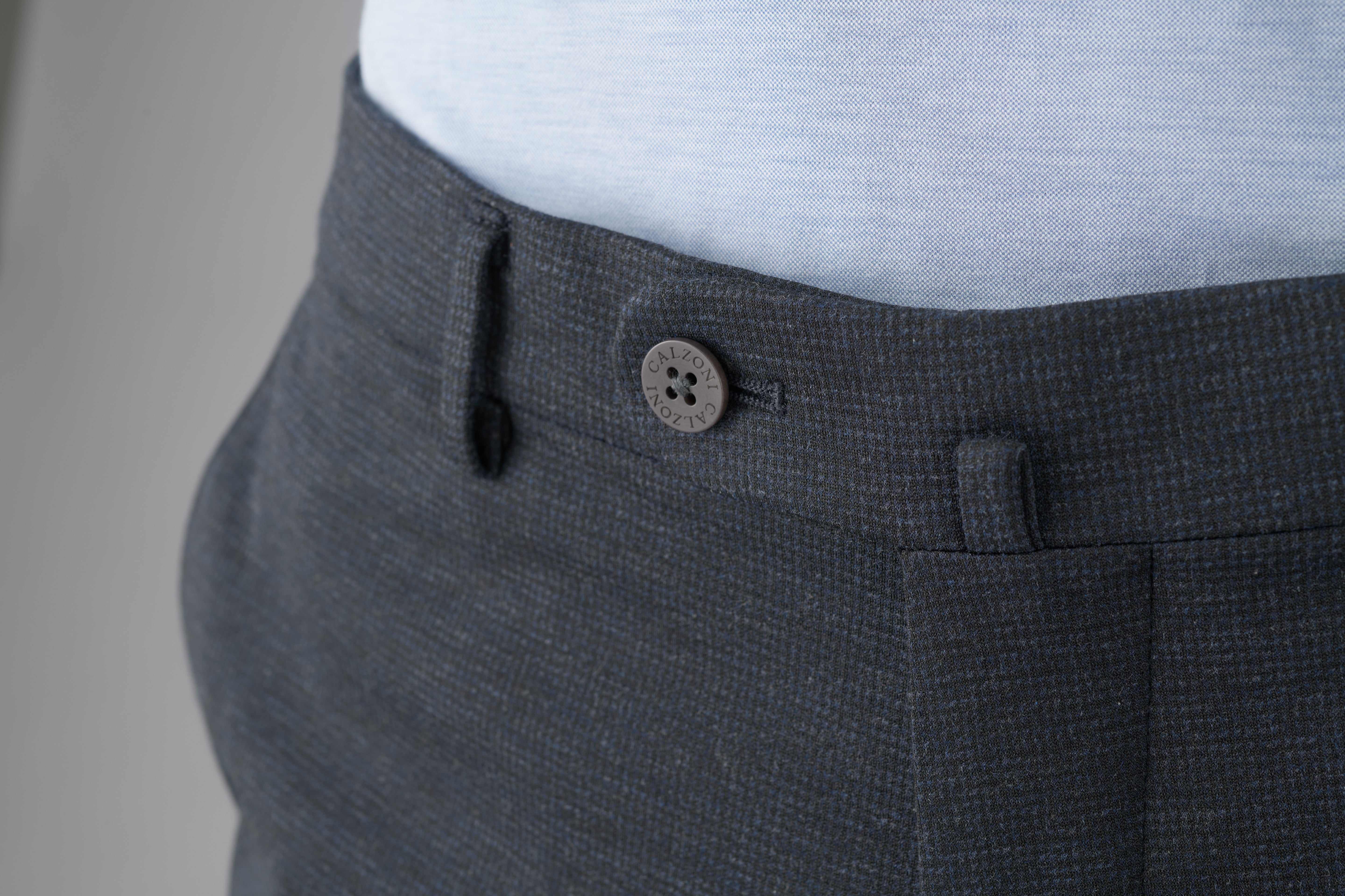 【チドリジャージー】CALZONI/日本製/ビジネス・カジュアル/ノータックスリムスラックス/ストレッチ/快適