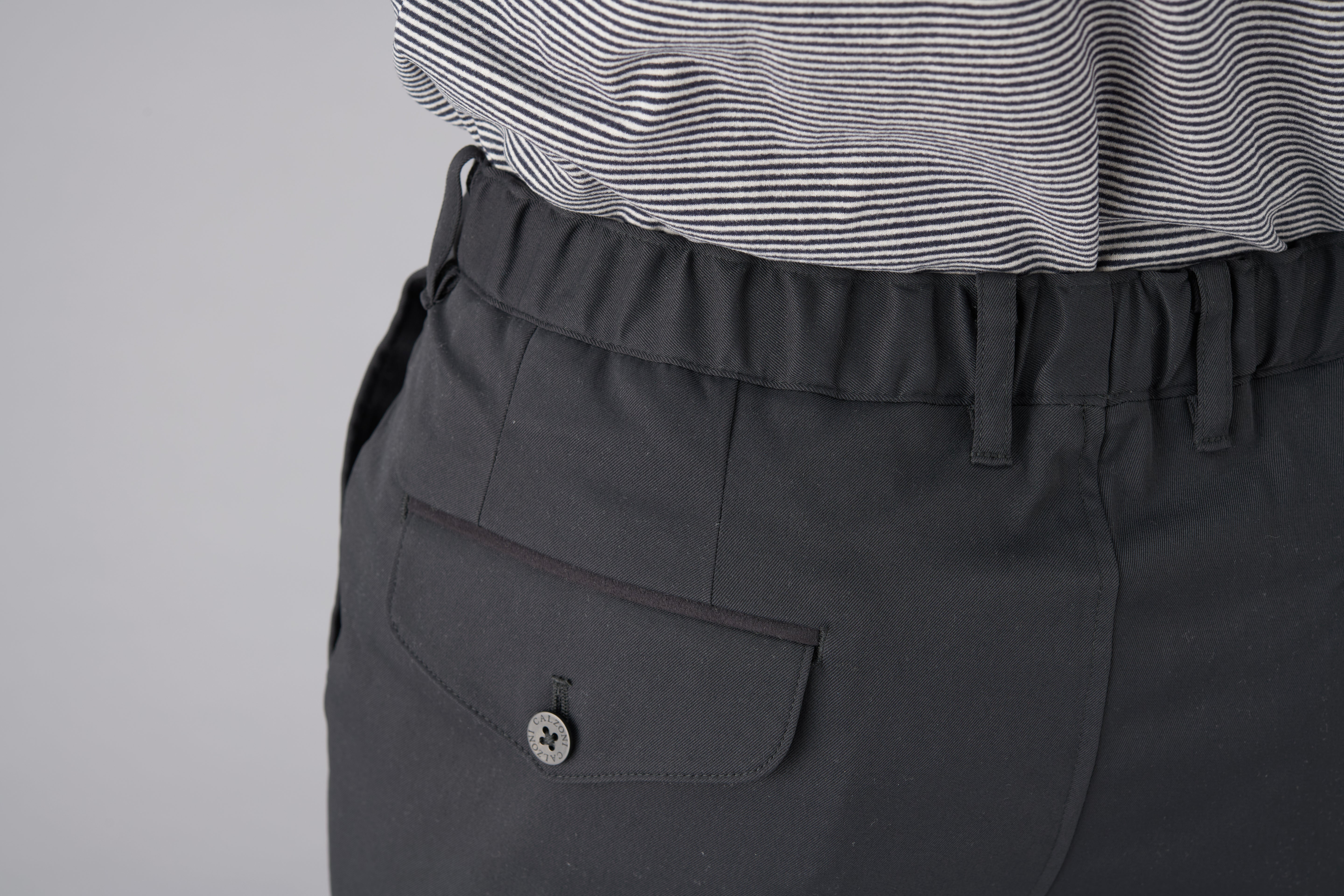 【コーデュラツイル】CALZONI/日本製/カジュアル/ツータックスリムスラックス/バックシャーリング/リラクシング