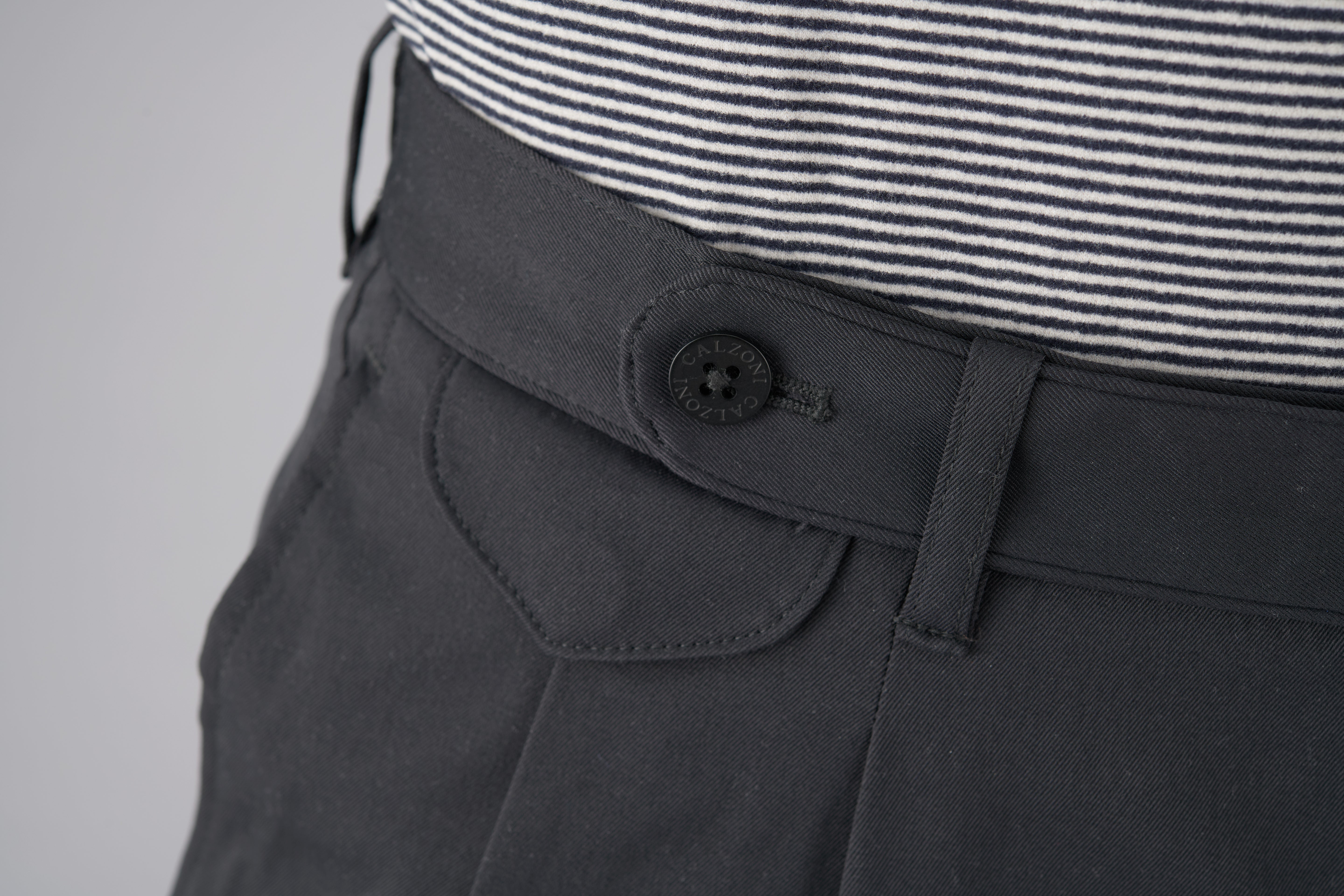 【コーデュラツイル】CALZONI/日本製/カジュアル/ツータックスリムスラックス/バックシャーリング/リラクシング