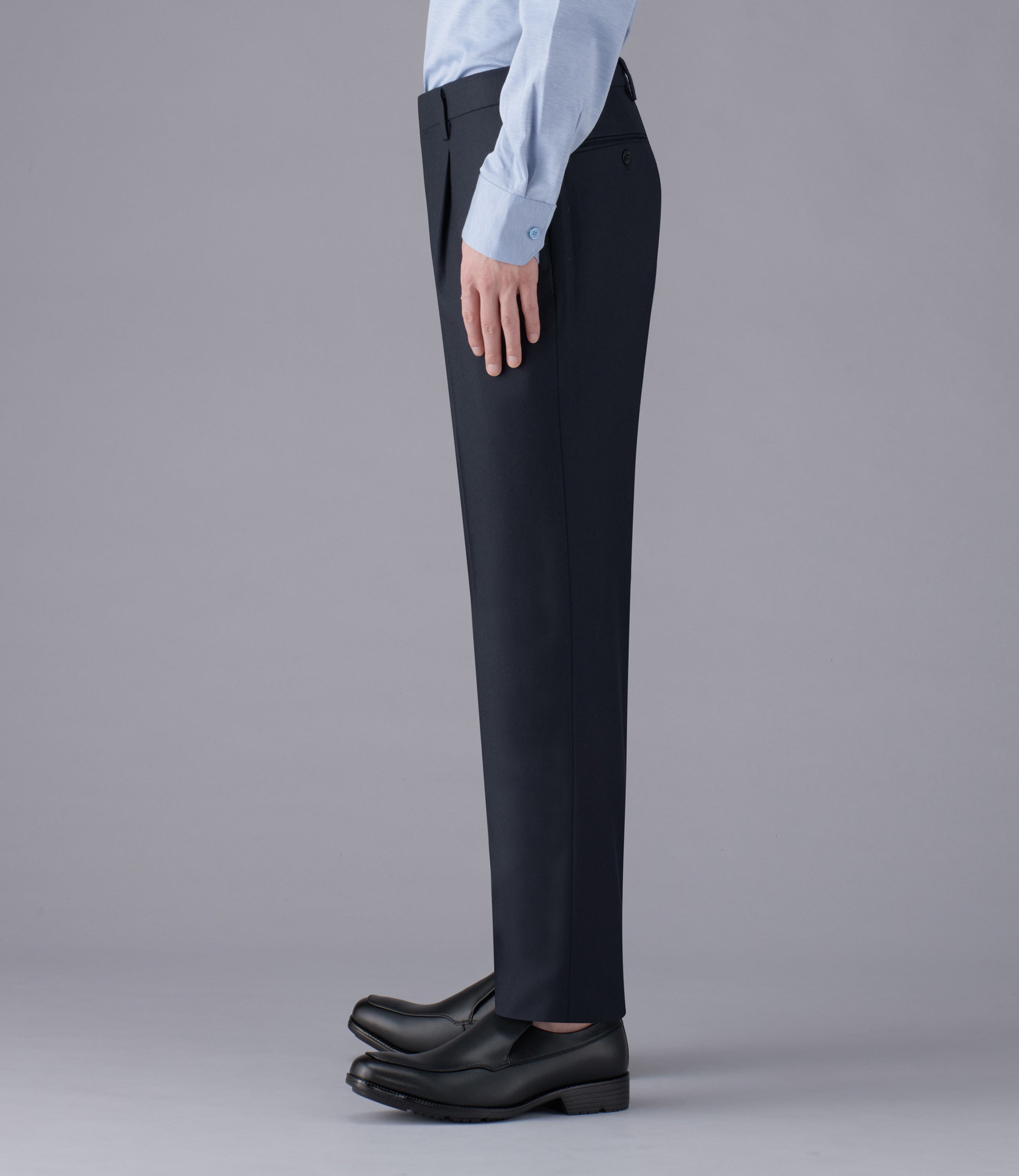 【ナチュラルストレッチサキソニー】日本製/ビジネス/ワンタックスラックス/ストレッチ/防シワ