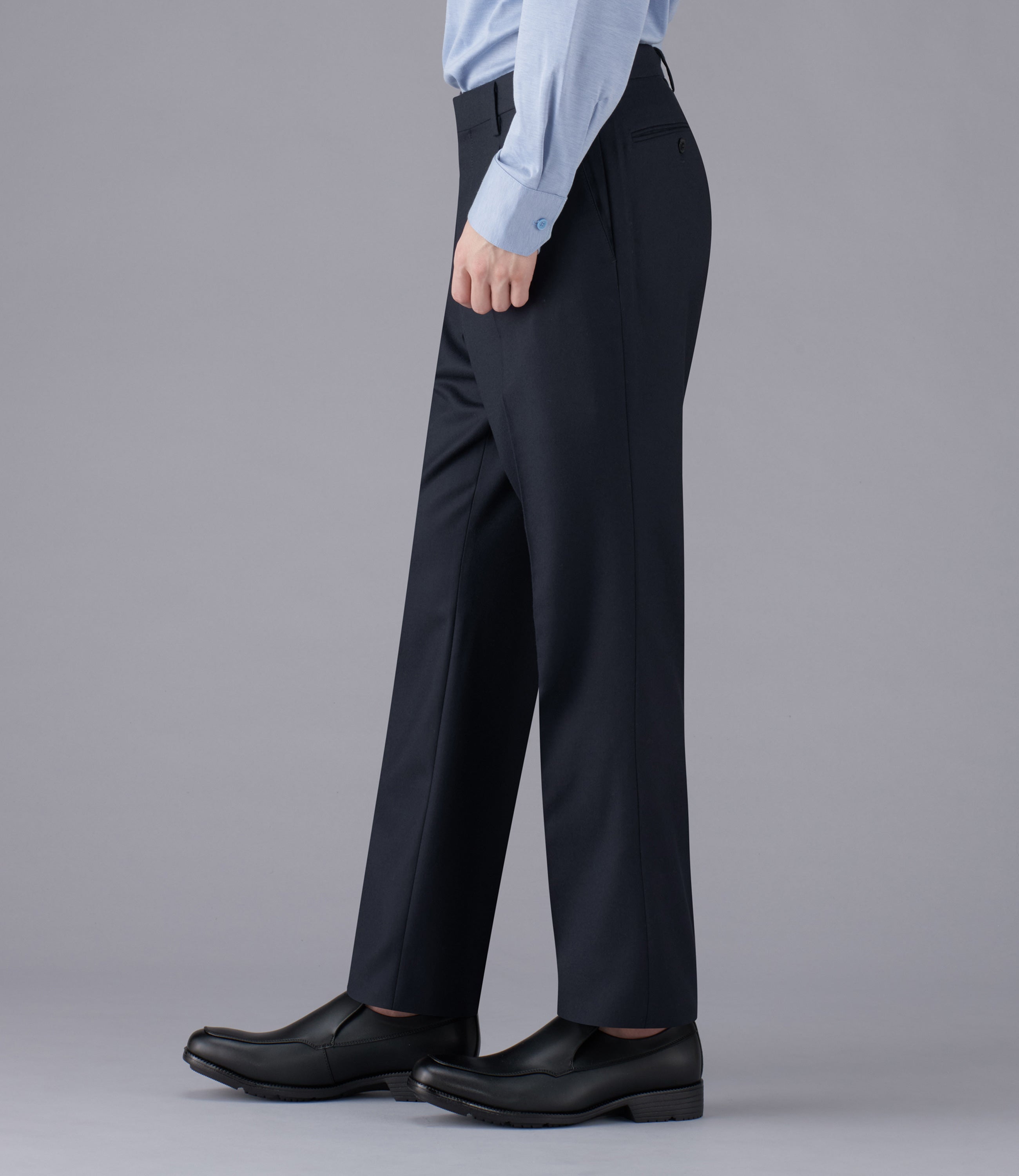 【ナチュラルストレッチサキソニー】日本製/ビジネス/ワンタックスラックス/ストレッチ/防シワ