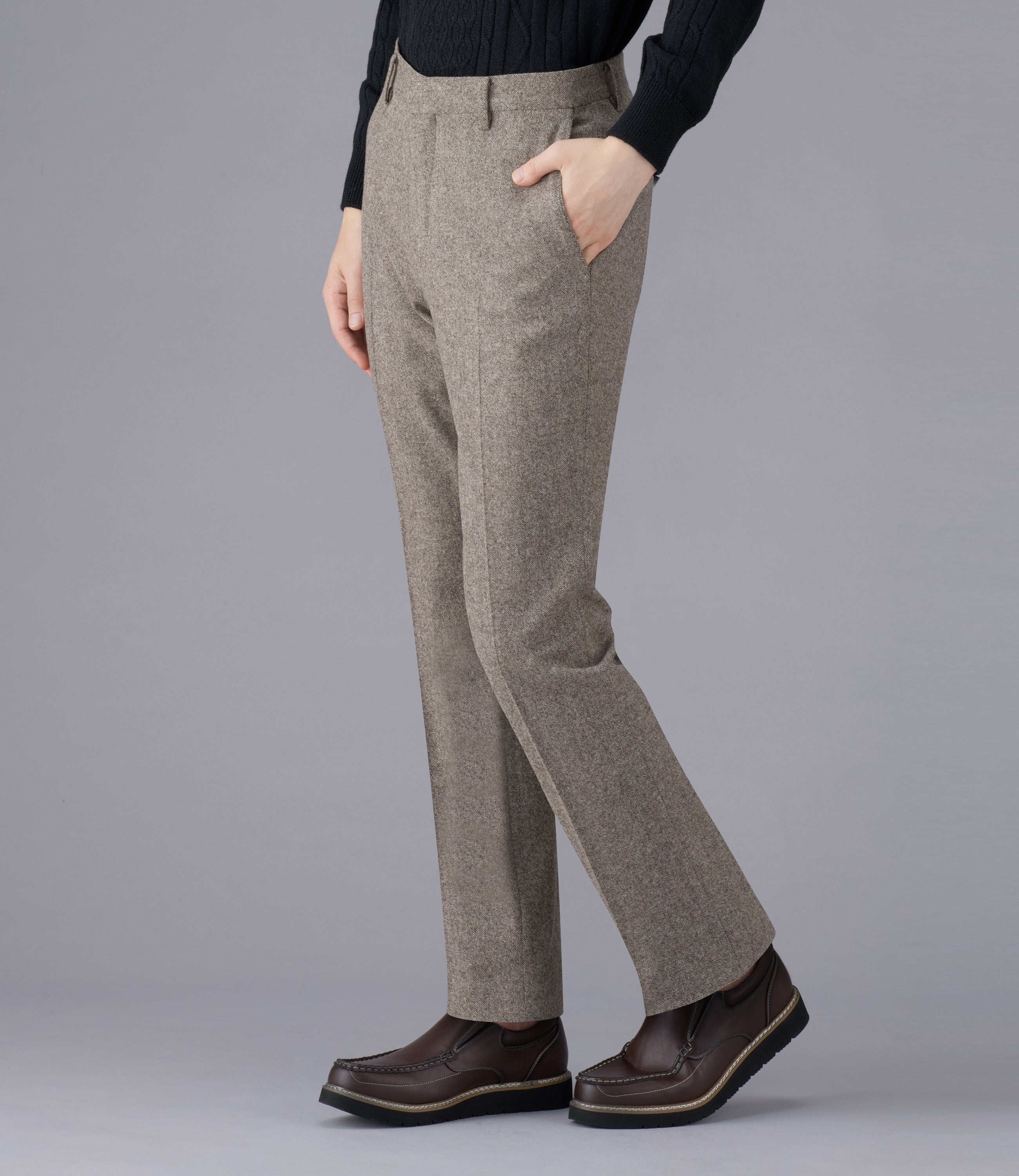 【2WAYストレッチツイード】日本製/ビジネス/ノータックスリムスラックス/ストレッチ/快適スリム