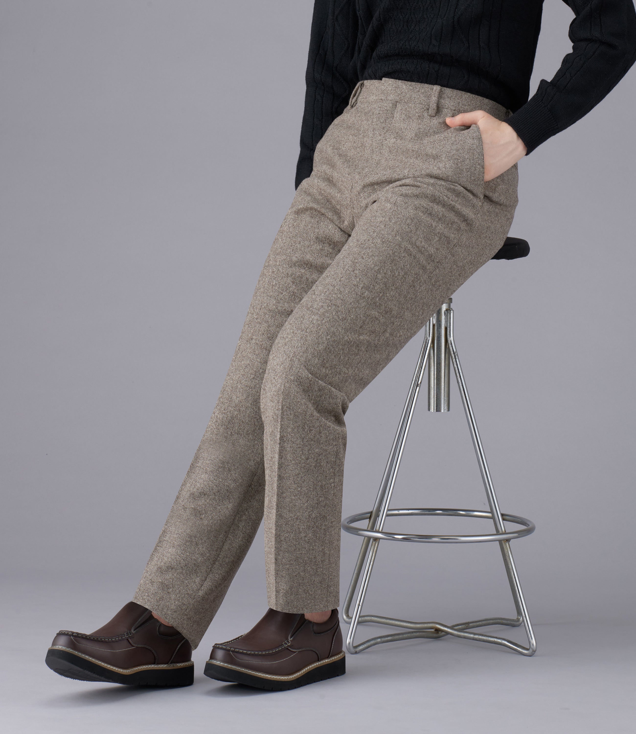 【2WAYストレッチツイード】日本製/ビジネス/ノータックスリムスラックス/ストレッチ/快適スリム